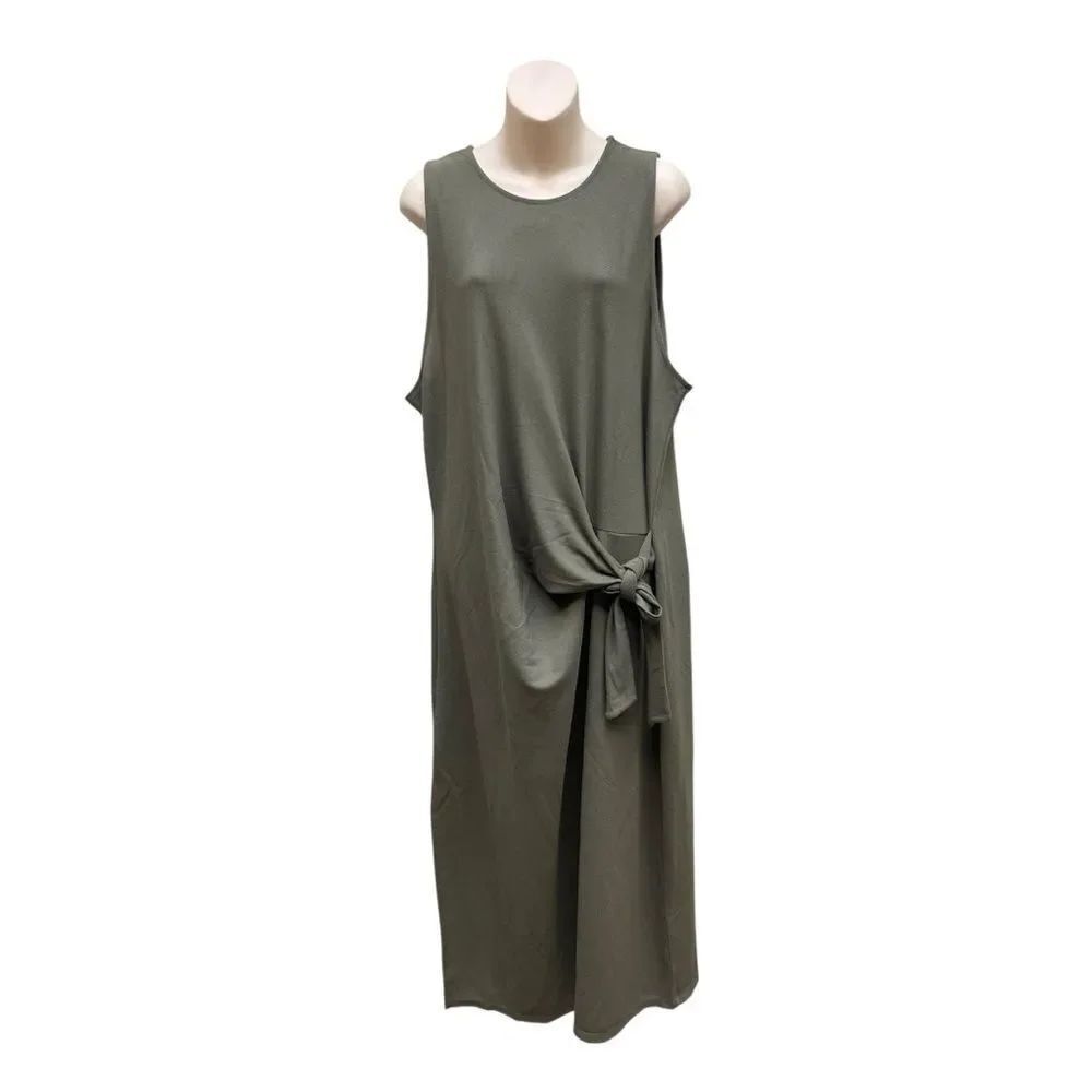Mango Olive Green Tie Waist Midi Dress Sleeveless Size 16 NWT